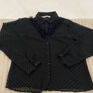 ZARA Basic Z1975 Denim Black Polka Dot Blouse